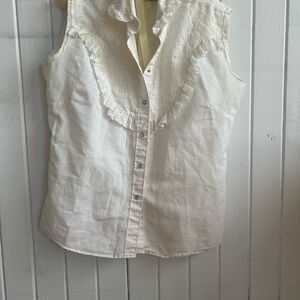 Vintage White Ruffled Rockmount Western Wear Sleeveless Top
